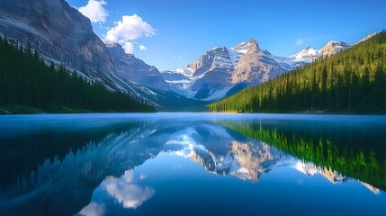 Fototapeta premium Majestic mountain view reflecting on blue waters