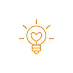 Creative passion concept. Glowing light bulb with love heart symbol line art illustration.
