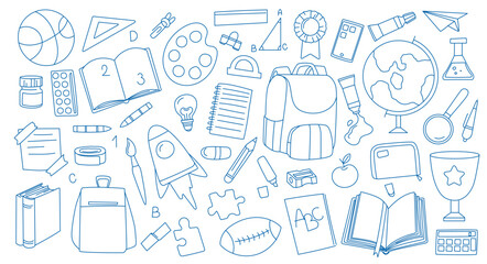 Hand drawn school supplies and accessories. 