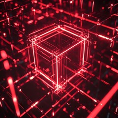 Fototapeta premium Floating Ne dice maze with bass Red dark , 2025 cut , retro futurist