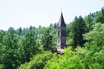 Bell tower of the church of San Jacopo in Cardeto in Biforco, Tuscany, Italy