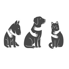 Pet Love Vector Illustration with Dog and Cat Hug Silhouettes