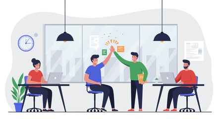 Team Celebrating Success with High Five in Office.