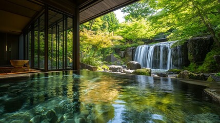 Silent waterfall cascading into a secret valley pool