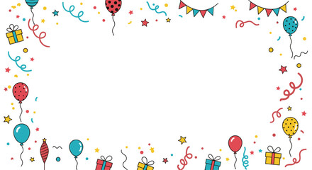 Celebrate your special day with this festive birthday party border featuring balloons confetti gifts and bunting flags