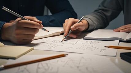 Collaborative Geometry Study: Students Sketching Diagrams and Equations with Pencils - Powered by Adobe