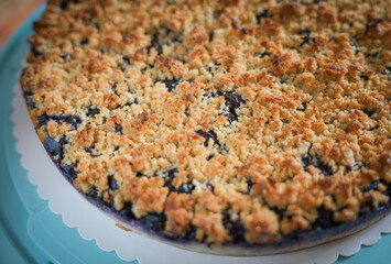 Homemade Cherry Crumble Cake Close Up