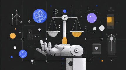 AI Justice System, Future Court, Digital Balance, Tech Background.  Possible use Stock Photo