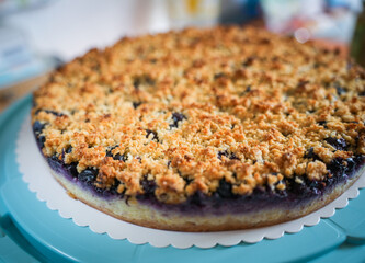 Homemade Cherry Crumble Cake Close Up