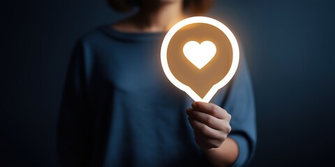Talk Therapy & Emotional Expression – Faceless Counselor Holding Glowing Speech Bubble Icon with Heart Inside, Representing Compassionate Communication and Mental Health Support

