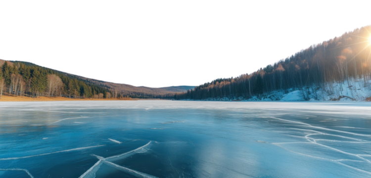 PNG Serene frozen lake landscape view.
