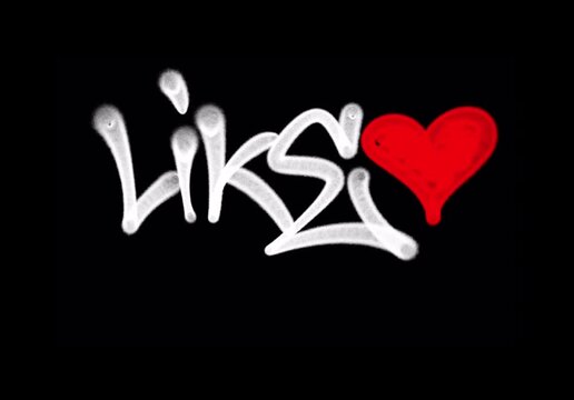 Graffiti tag animation 4K like love in white on black background. Bold urban street art style with dynamic handstyle and spray paint motion effect.	