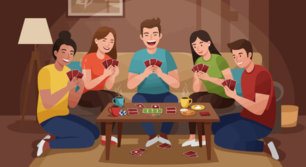 Friends Playing Cards Together Enjoying Game Night.