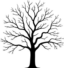 Obraz premium silhouette vector of a bare autumn tree with leafless branches 