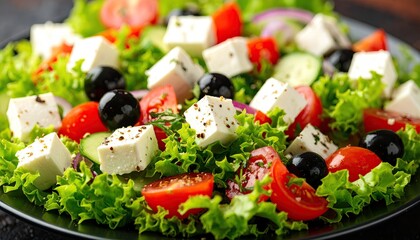 Greek salad with feta cheese and olives