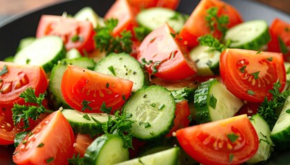 Fresh salad with tomatoes and cucumbers