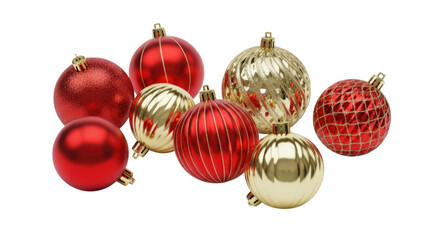 Red and gold decorative Christmas ornaments cutout isolated on transparent bg, png