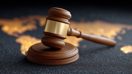 Judicial Authority Meeting Financial Markets A Gavel on a Digital Map Symbolizing Justice Global Economy and Law