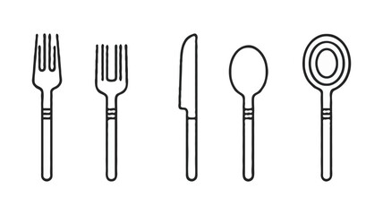 Collection of Essential Cutlery Icons Meal Preparation Utensils Knife Fork and Spoons for Cooking and Serving