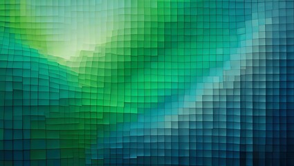 Vibrant Geometric Mosaic Texture in Gradient Shades of Green and Blue Squares