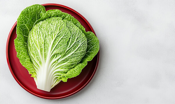 A single, fresh red cabbage placed on a bold red plate. The monochromatic color scheme and clean, minimalist style make this image ideal for food blogs, healthy recipe content - Powered by Adobe