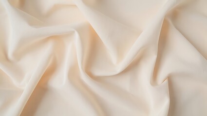 Close-up view of soft draped beige fabric with gentle, flowing folds and subtle texture, creating a warm, cozy background.
