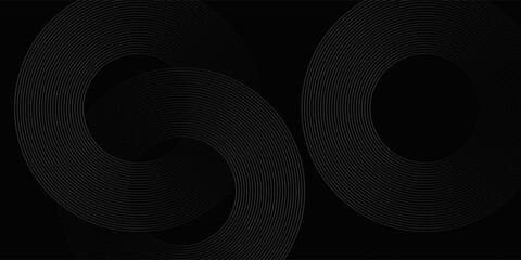 Abstract black glowing geometric lines modern shiny gray circle lines pattern, Modern black gray gradient rings. Suitable for banner, cover, poster, website, presentation, brochure, flyer, header