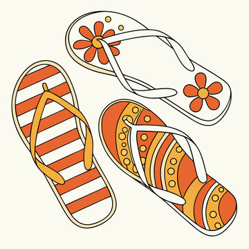 retro 70s style flip flops briht blod clors