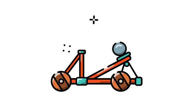 Dynamic catapult launching projectile, symbolizing force and motion in a playful animated style