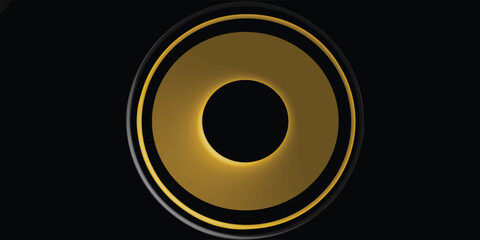 Gold circle black background. Blank space for picture, painting, card or photo. 3d realistic modern circle template vector illustration. Simple golden object mockup.