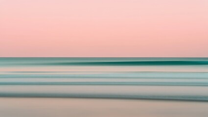 Fototapeta premium Serene Abstract Seascape with Motion Blurred Turquoise Waves and a Soft Pastel Pink Sky