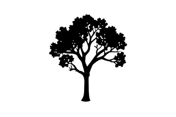 Obraz premium Blue Cottonwood Tree Silhouette on White Background
