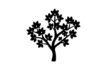 Silhouette of a blooming laurel tree on a white background