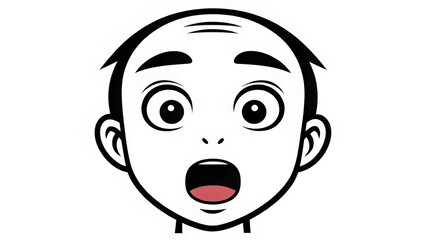 Minimal black-outlined face with wide eyes and shocked expression, designed for bold emotive response