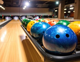  Colorful Bowling Balls on Ball Return Rack

