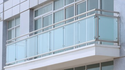Fototapeta premium Modern balcony railing with glass panels.