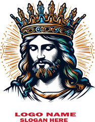 Jesus wearing crown and face logo vector white background .