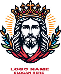 Jesus wearing crown and face logo vector white background .
