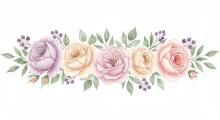 Soft pastel watercolor floral arrangement on white