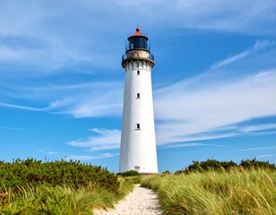 Tall white lighthouse on a sunny day (2)
