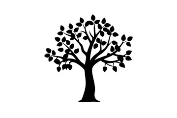 Blue persimmon tree silhouette on white nature