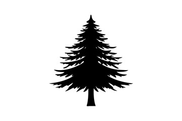 Blue spruce tree silhouette on white background evergreen tree