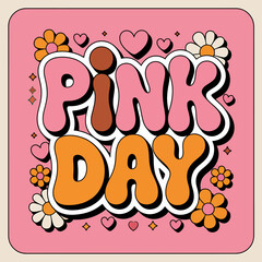 Retro Pink Day Design with Flowers and Hearts for Celebrations and Events Illustration for Social Media and Marketing