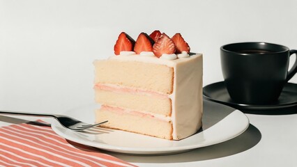 Classic Strawberry Shortcake with Whipped Cream and Fresh Fruit Topping on White Plate