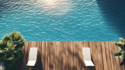 Warm wooden deck by a peaceful hilltop pool