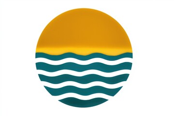 Fototapeta premium Abstract sun and waves design with orange circle and blue lines on white background