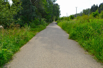 deserted asphalt road outside the city in summer