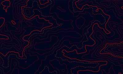 Red Topographic Contour Lines on Black Background – Perfect for Digital Design Backgrounds, Print Products, Branding and Interior Decoration, UI/UX and Motion Graphics, Infografis or Conceptual Maps