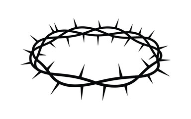 Crown of Thorns Illustration: Religious Symbol of Passion, Sacrifice, Easter, and Christianity - Black and White Vector Graphic with Sharp Spikes