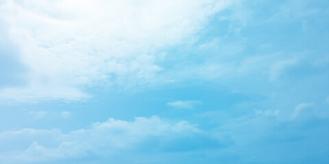 Cloudy blue summer storm  in the sky, watercolor background, horizontal view, beautiful cloudscape, fresh air, nature shining light, sunrise sky, panoramic view, daylight, vast fluffy tiny white sunsh